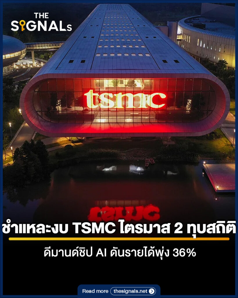 ชำแหละงบ TSMC ไตรมาส 2 ทุบสถิติ! ดีมานด์ชิป AI ดันรายได้พุ่ง 36% ชำแหละงบ TSMC ไตรมาส 2 ทุบสถิติ! ดีมานด์ชิป AI ดันรายได้พุ่ง 36%