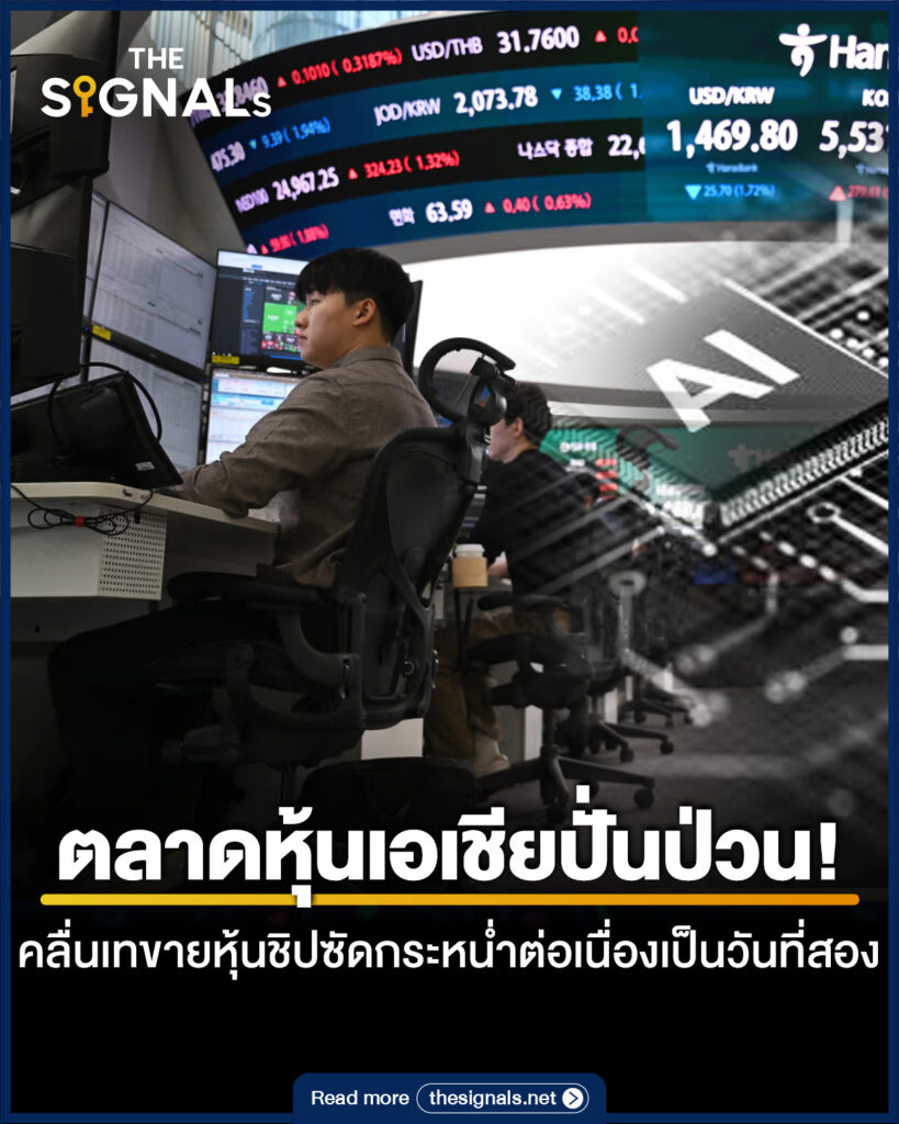 ตลาดหุ้นเอเชียปั่นป่วน! คลื่นเทขายหุ้นชิปซัดกระหน่ำต่อเนื่องเป็นวันที่สอง